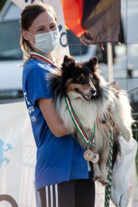 Vincitori gara di agility dog sul podio con le medaglie