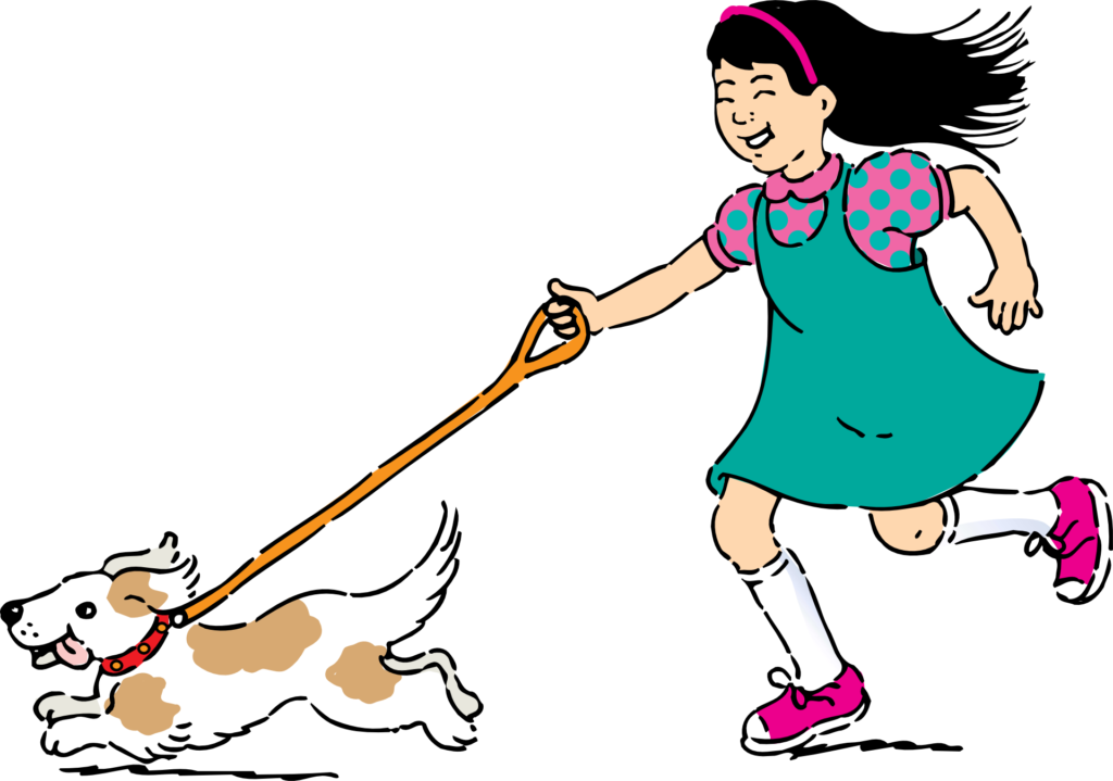 girl, running, pet